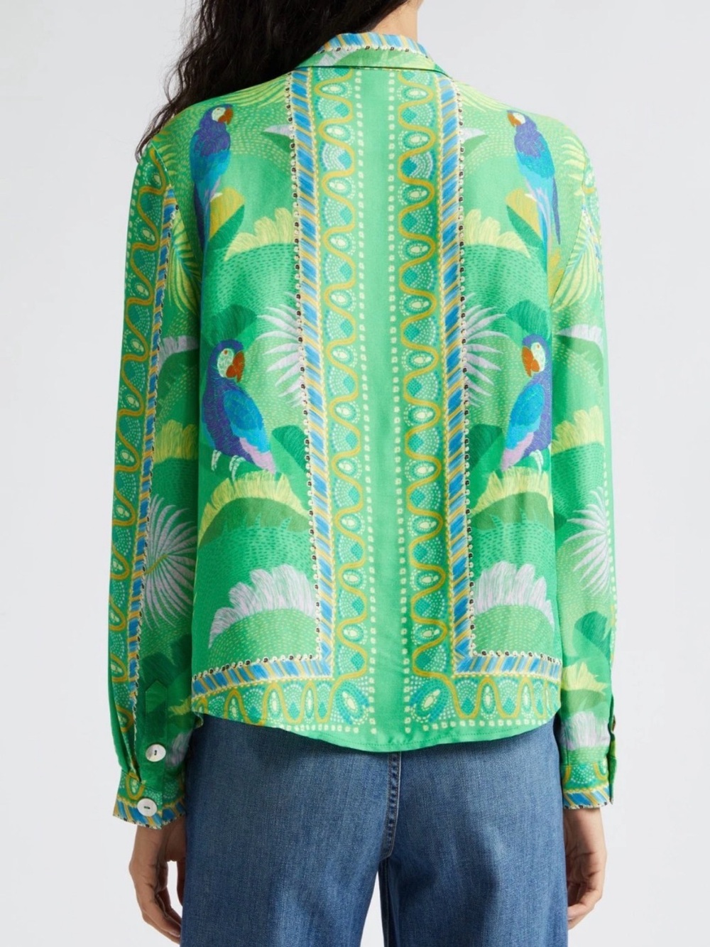 FARM Rio Macaw Scarf Green Shirt Size S - Picture 5 of 5